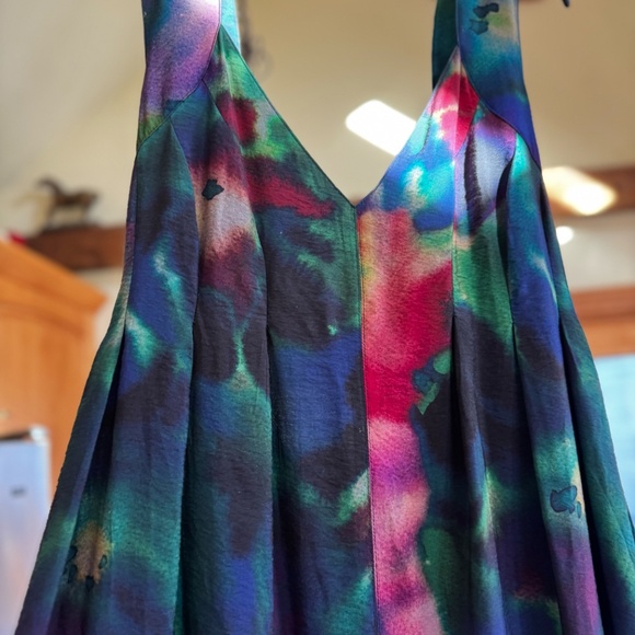 NWT Anthropologie Watercolor Printed, Size Large, A-Line Maxi Dress Back Cut-Out - Picture 5 of 16